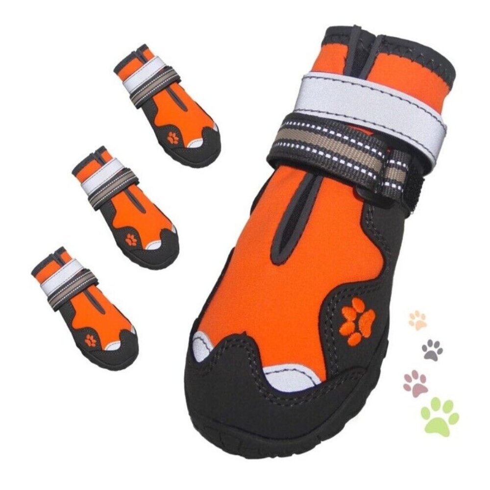 4pk Dog Boots Size 7 Anti Slip Reflective Waterproof Dog Shoes/Boots Large Open